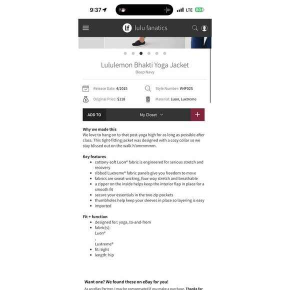 Lululemon Bhakti Yoga Jacket, Blue, Size 10 P12 - Picture 4 of 12